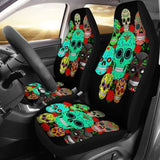 Set Of 2 Sugar Floral Skull Car Seat Covers 101207 - YourCarButBetter