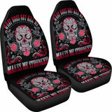 Set Of 2 Sugar Skull Car Seat Cover Day Of The Dead 101207 - YourCarButBetter