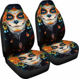 Set Of 2 Sugar Skull Car Seat Covers 101207 - YourCarButBetter