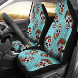 Set Of 2 Sugar Skull Day Of The Dead Seat Covers 101207 - YourCarButBetter