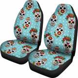 Set Of 2 Sugar Skull Day Of The Dead Seat Covers 101207 - YourCarButBetter