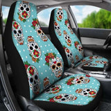 Set Of 2 Sugar Skull Day Of The Dead Seat Covers 101207 - YourCarButBetter