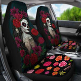 Set Of 2-Sugar Skull Girl - Day Of The Dead Car Seat Covers 101207 - YourCarButBetter