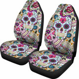 Set Of 2 Sugar Skulls - Day Of The Dead Car Seat Covers 101207 - YourCarButBetter