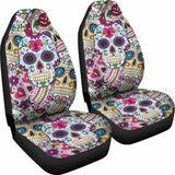 Set Of 2 Sugar Skulls - Day Of The Dead Car Seat Covers 101207 - YourCarButBetter