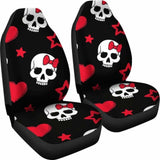 Sugar Skulls Red Black Bow Hearts Micro Fiber Car Seat Covers 101207 - YourCarButBetter