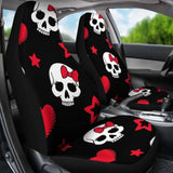 Sugar Skulls Red Black Bow Hearts Micro Fiber Car Seat Covers 101207 - YourCarButBetter