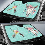 Turquoise Cow Skull Boho Wild And Free Car Auto Sun Shades 211901 - YourCarButBetter