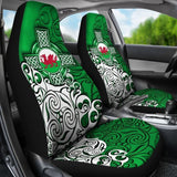Wales Celtic Car Seat Covers - Welsh Dragon Flag With Celtic Cross (Green) 184610 - YourCarButBetter