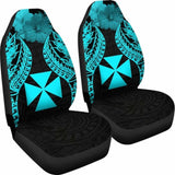 Wallis And Futuna Polynesian Car Seat Covers Pride Seal And Hibiscus Neon Blue - 232125 - YourCarButBetter