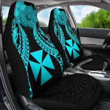 Wallis And Futuna Polynesian Car Seat Covers Pride Seal And Hibiscus Neon Blue - 232125 - YourCarButBetter