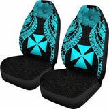 Wallis And Futuna Polynesian Car Seat Covers Pride Seal And Hibiscus Neon Blue - 232125 - YourCarButBetter