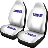White Camaro Blue Letter Car Seat Covers 212304 - YourCarButBetter
