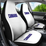 White Camaro Blue Letter Car Seat Covers 212304 - YourCarButBetter