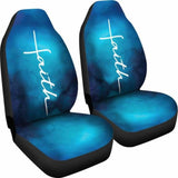 White Faith Word Cross On Blue Ombre Car Seat Covers Religious Christian Themed 160905 - YourCarButBetter