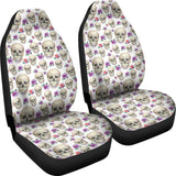 White With Pink And Purple Skulls And Roses Car Seat Covers 174510 - YourCarButBetter