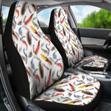 White With Watercolor Feathers Boho Car Seat Covers 174914 - YourCarButBetter
