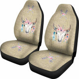 Wild And Free Dark Tan Boho Cow Skull Car Seat Covers 105905 - YourCarButBetter