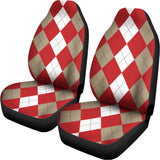 Beige Red And White Argyle Pattern Print Universal Fit Car Seat Covers 102422