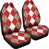 Beige Red And White Argyle Pattern Print Universal Fit Car Seat Covers 102422