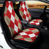 Beige Red And White Argyle Pattern Print Universal Fit Car Seat Covers 102422