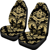 Black And Beige Damask Pattern Print Universal Fit Car Seat Covers 102422