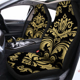 Black And Beige Damask Pattern Print Universal Fit Car Seat Covers 102422