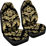 Black And Beige Damask Pattern Print Universal Fit Car Seat Covers 102422