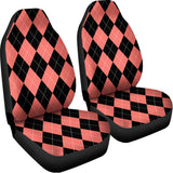 Black And Coral Argyle Pattern Print Universal Fit Car Seat Covers 102422