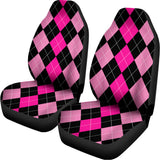 Black And Deep Pink Argyle Pattern Print Universal Fit Car Seat Covers 102422