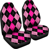 Black And Deep Pink Argyle Pattern Print Universal Fit Car Seat Covers 102422