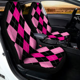 Black And Deep Pink Argyle Pattern Print Universal Fit Car Seat Covers 102422