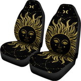 Black And Gold Celestial Sun Print Universal Fit Car Seat Covers 102422