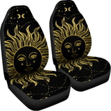 Black And Gold Celestial Sun Print Universal Fit Car Seat Covers 102422