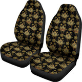Black And Gold Lotus Flower Print Universal Fit Car Seat Covers 102422