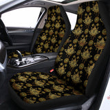 Black And Gold Lotus Flower Print Universal Fit Car Seat Covers 102422
