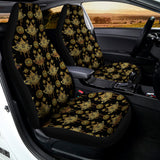 Black And Gold Lotus Flower Print Universal Fit Car Seat Covers 102422
