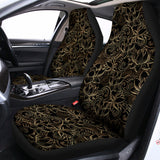 Black And Gold Lotus Pattern Print Universal Fit Car Seat Covers 102422