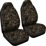 Black And Gold Lotus Pattern Print Universal Fit Car Seat Covers 102422