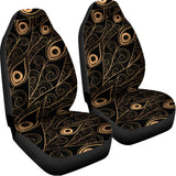 Black And Gold Peacock Feather Print Universal Fit Car Seat Covers 102422