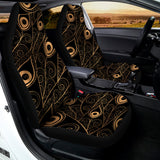 Black And Gold Peacock Feather Print Universal Fit Car Seat Covers 102422