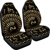 Black And Gold Warli Tribal Print Universal Fit Car Seat Covers 102422