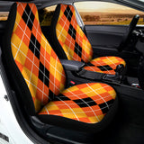 Black And Orange Argyle Pattern Print Universal Fit Car Seat Covers 102422