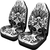 Black And White Calavera Girl Print Universal Fit Car Seat Covers 102422