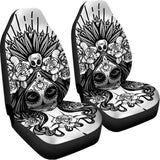 Black And White Calavera Girl Print Universal Fit Car Seat Covers 102422