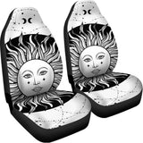 Black And White Celestial Sun Print Universal Fit Car Seat Covers 102422