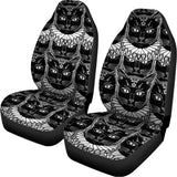 Black And White Gothic Wiccan Cat Print Universal Fit Car Seat Covers 102422