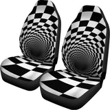 Black And White Hypnotic Illusion Print Universal Fit Car Seat Covers 102422