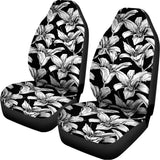 Black And White Lily Pattern Print Universal Fit Car Seat Covers 102422