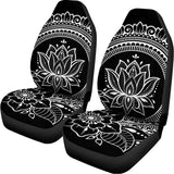 Black And White Lotus Flower Print Universal Fit Car Seat Covers 102422
